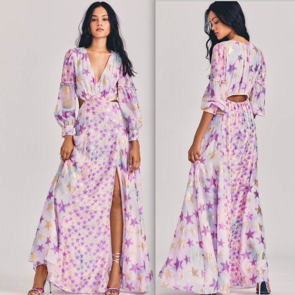 NWT LoveShackFancy Aneesha dress multi-sized lurex star print - Picture 2 of 12